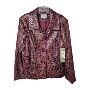 Erin London Womens Red Faux Snakeskin Jacket Size Large Y2K Glam Mob Wife
